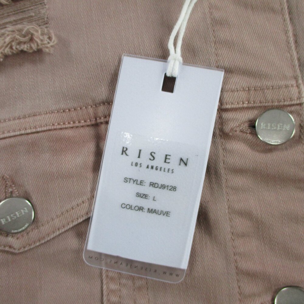 Risen Jacket Womens Large Mauve Pink Deconstructed Distressed Denim Trucker NWT - Picture 5 of 11
